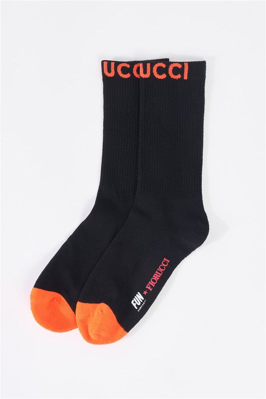 Black & Orange Mid Calf Ribbed Socks