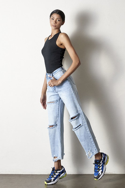 Gigi Destroyed Wide Cropped Jeans