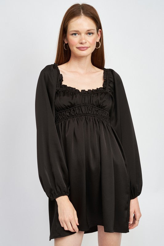 Long Sleeve Satin Babydoll Dress