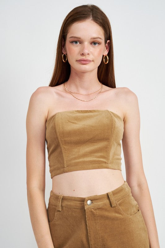 Cord Strapless Crop Top