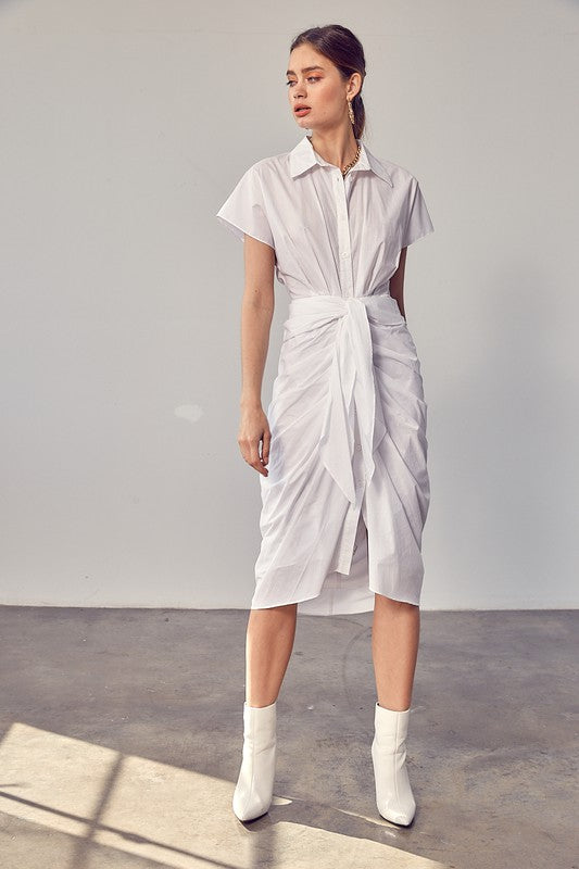 Cora Midi Tie Front Shirt Dress