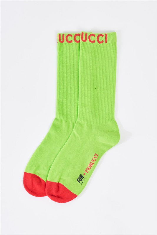 Neon Green & Red Mid Calf Socks