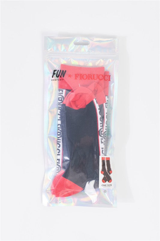 Black & Red Mid Calf Logo Text Detail Socks