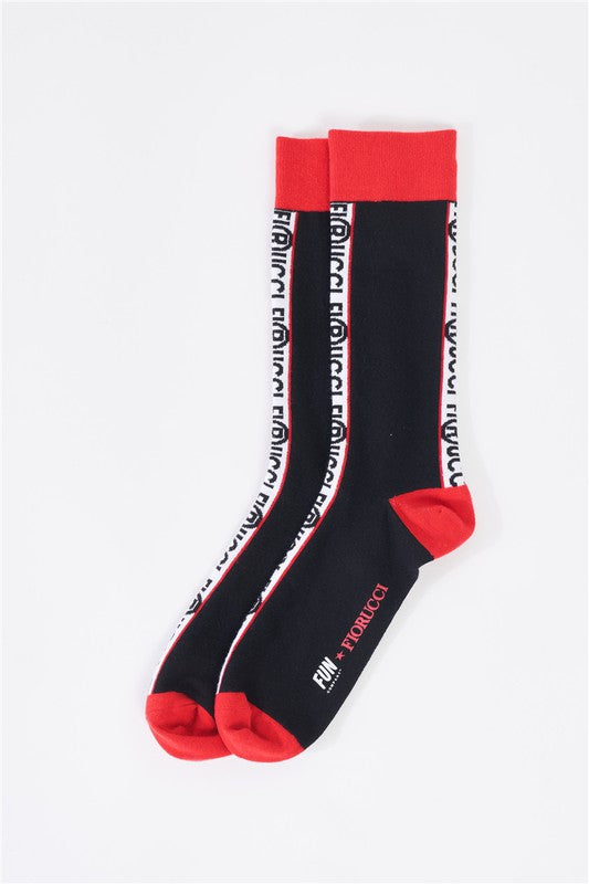 Black & Red Mid Calf Logo Text Detail Socks