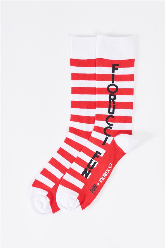 Striped Mid Calf Printed Logo Detail Socks