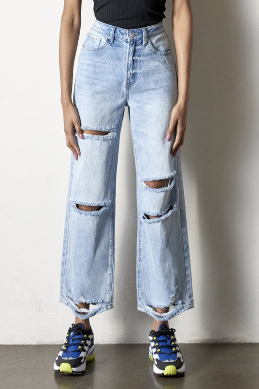 Gigi Destroyed Wide Cropped Jeans