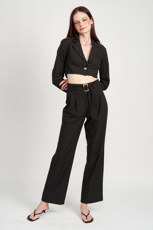 PLEATED SIDE LEG PANTS WITH BELT