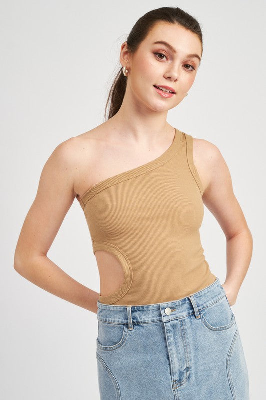 OFF SLEEVE BODYSUIT WITH SIDE CUT OUT